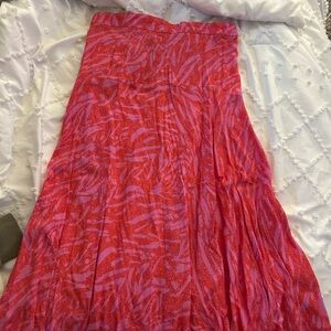 Lush Red and Pink Patterned Maxi Skirt